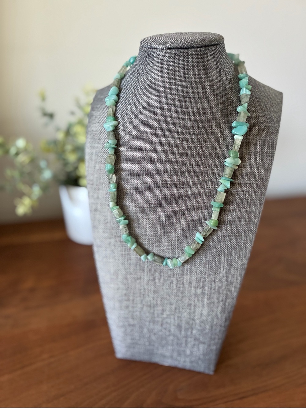 Handcrafted Amazonite & Tourmalinated Quartz 925 Sterling Necklace